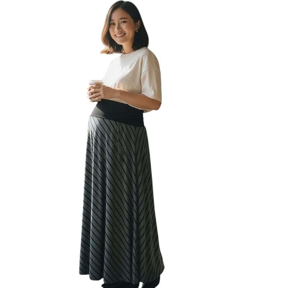 Motherhood Black and Gray Diagonal Stripe Maxi Skirt